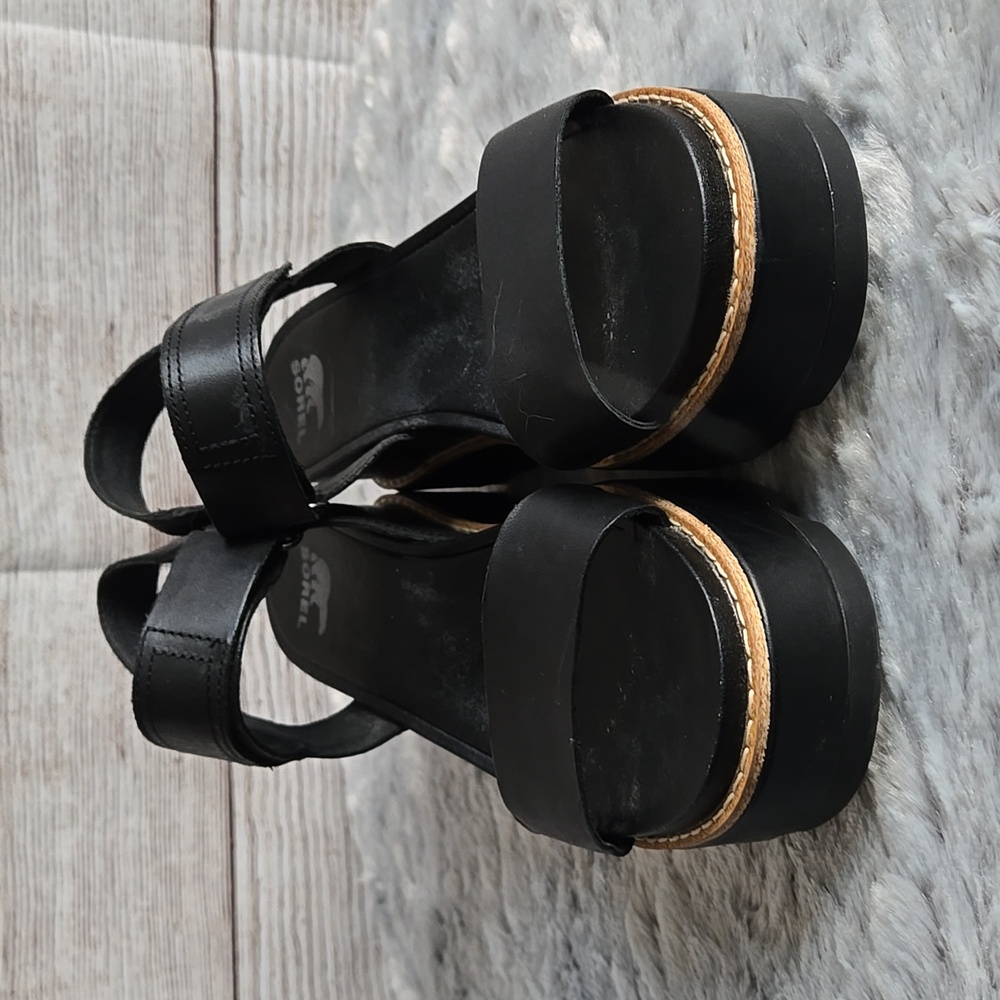 Sorel Black/Tan Platform Sandals, Womens 9 - Picture 8 of 12